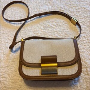 Brown and Cream Crossbody Shoulder Bag with Gold Hardware
